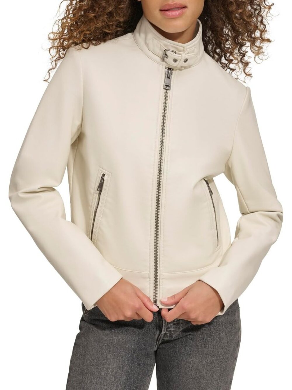 Women's Oyster Latch Faux Leather Motocross Snap Down Collar Casual Jacket